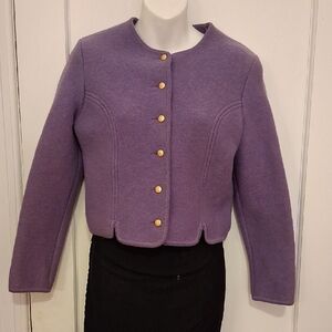 Chic Purple Geiger Austria Boiled Wool CardiganJacket With Gold Buttons Size 40